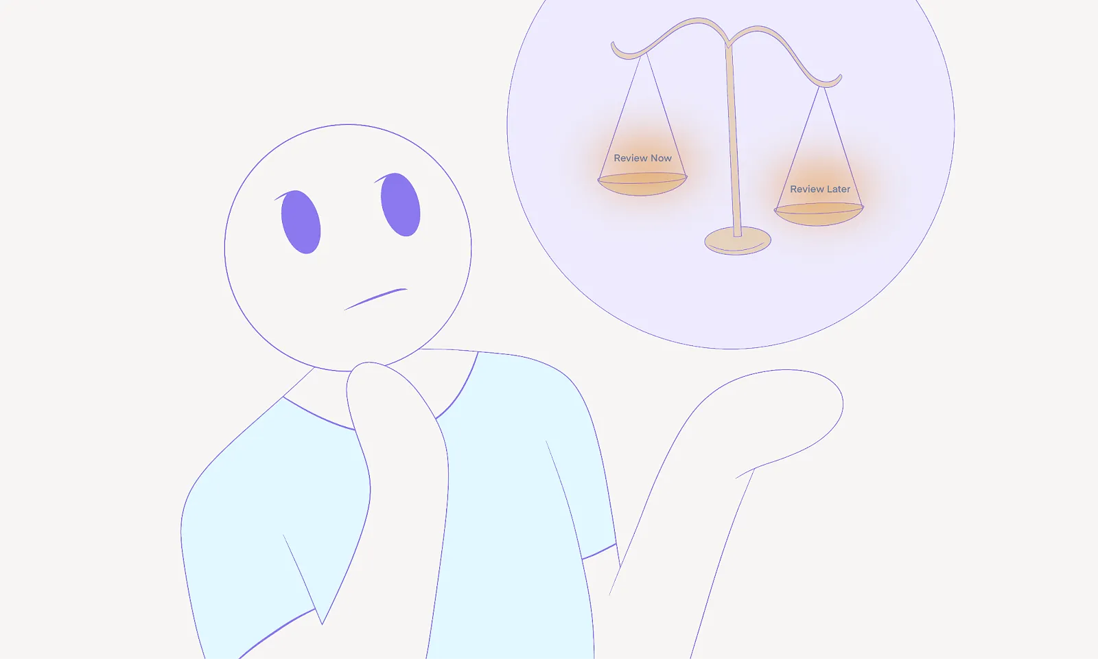 Alt; A cartoon stick figure character having a moment of decision